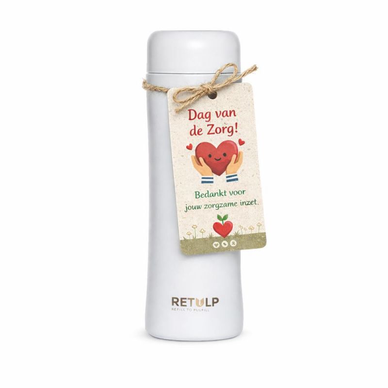 Retulp drinkfles met Dag van de Zorg-kaart